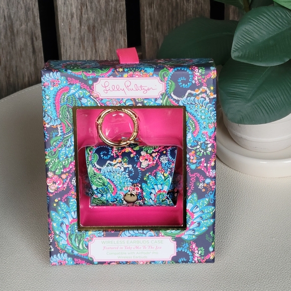 NEW Lilly Pulitzer Blue and Pink Wireless Earbuds Leatherette Case - Picture 4 of 4